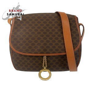 Celine Macadam Leather Shoulder Bag Messenger Circle Brown